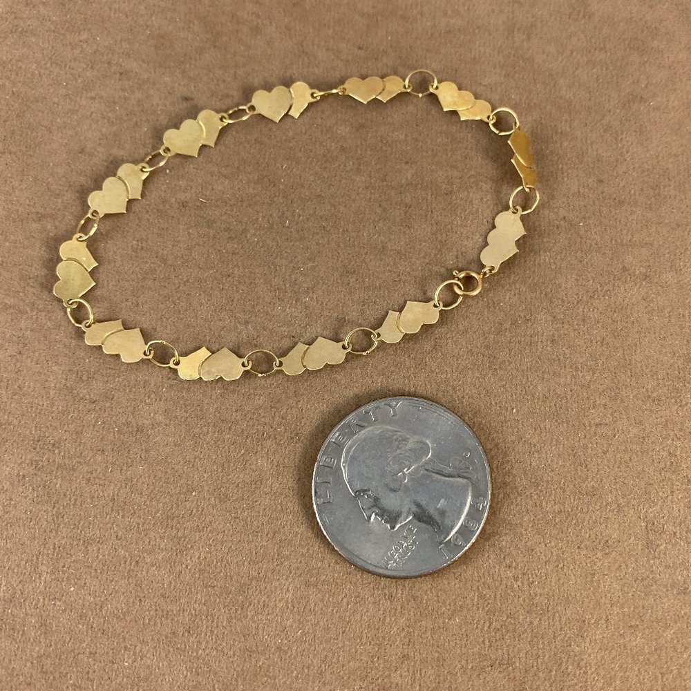 Sold- Vintage 14 Karat Gold 2 Hearts Bracelet NOS - Picture 2 of 4